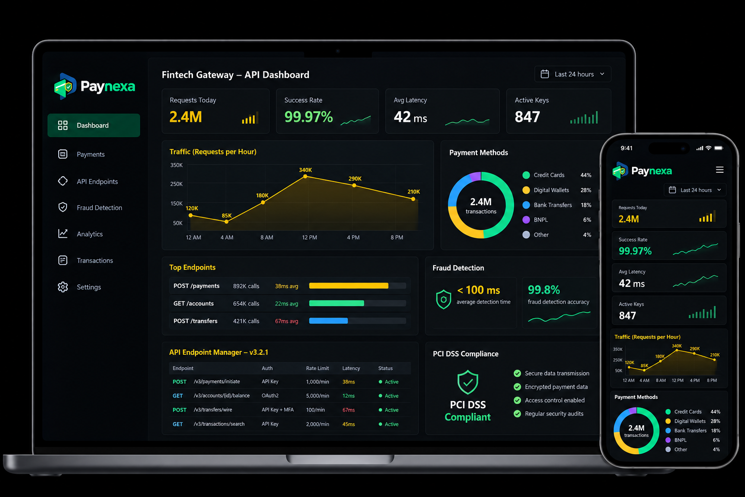 Fintech dashboard with transaction analytics